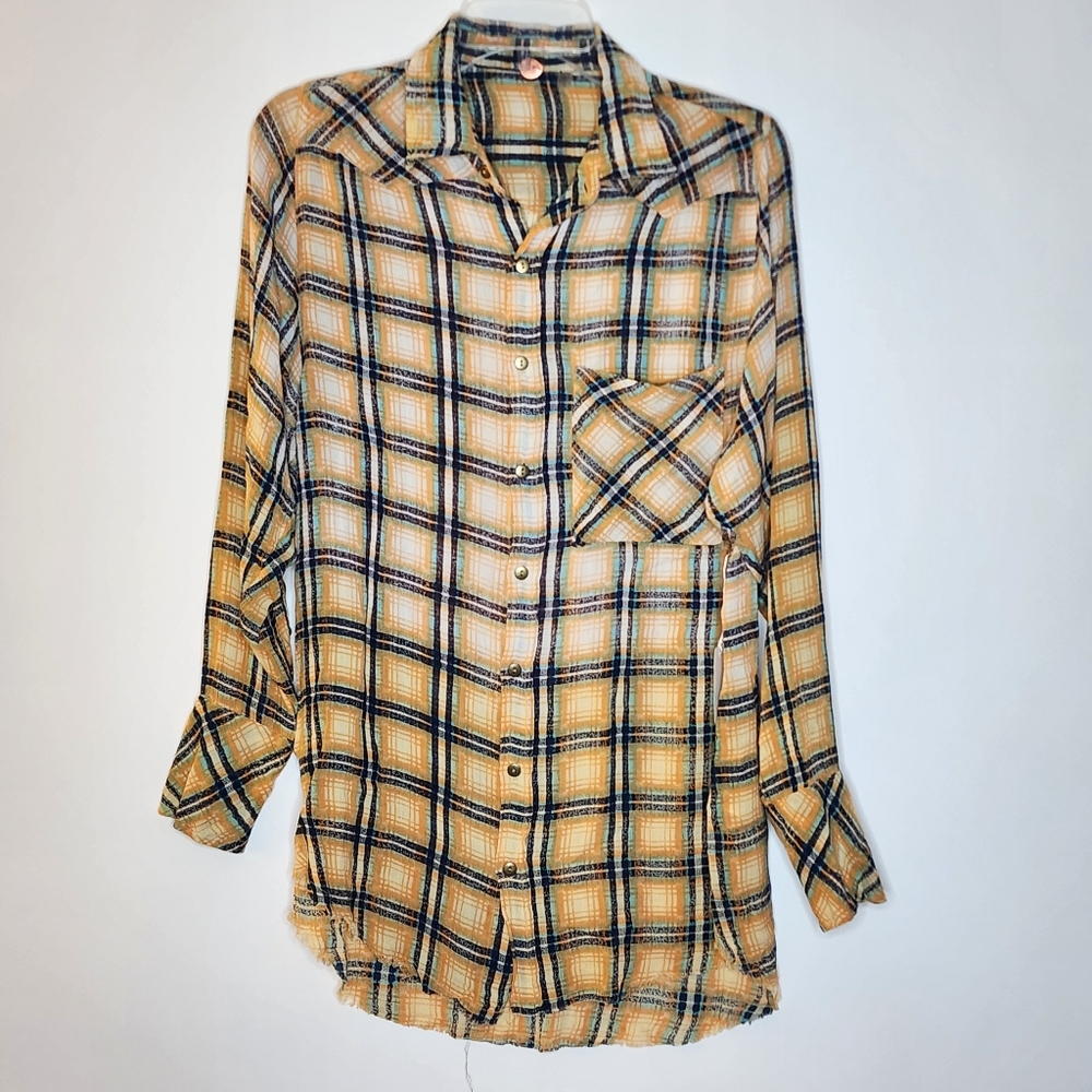 Free People plaid button down blouse xs